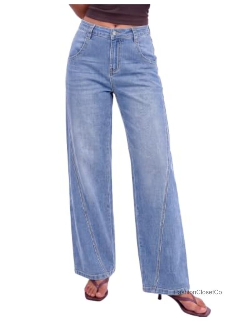 Wide Leg High Waisted Stretch Denim Jeans for Women Baggy Casual